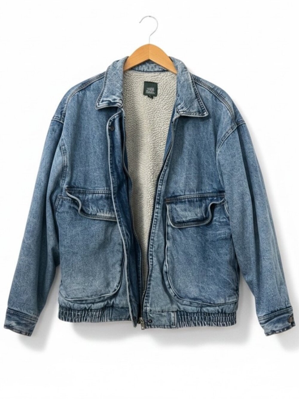 Wild Fable Y2K Vintage Acid Wash Denim Sherpa Lined Bomber Jacket Size M